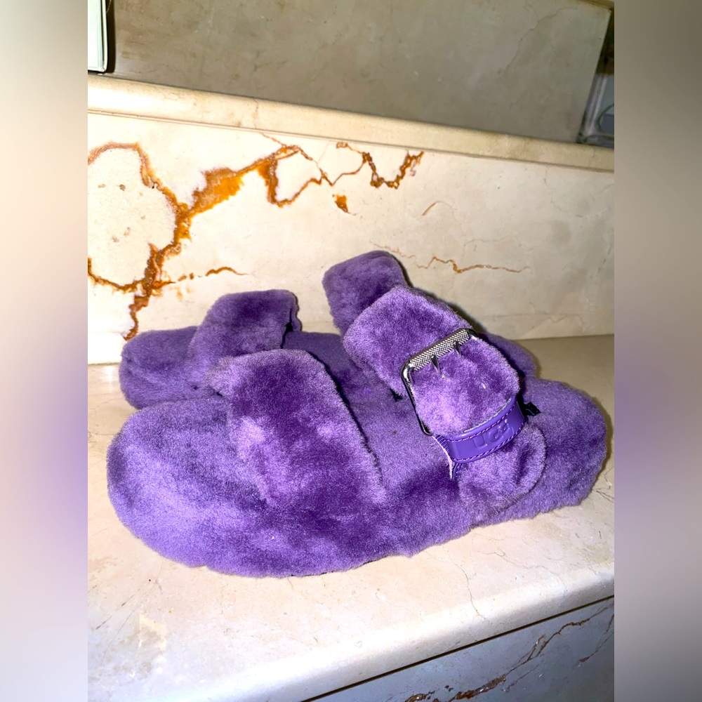 UGG fluffy purple slippers